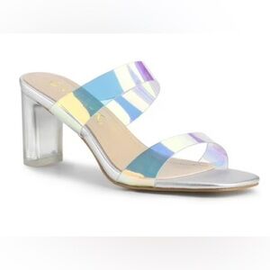 Allegra K Iridescent Block Heel Sandals
